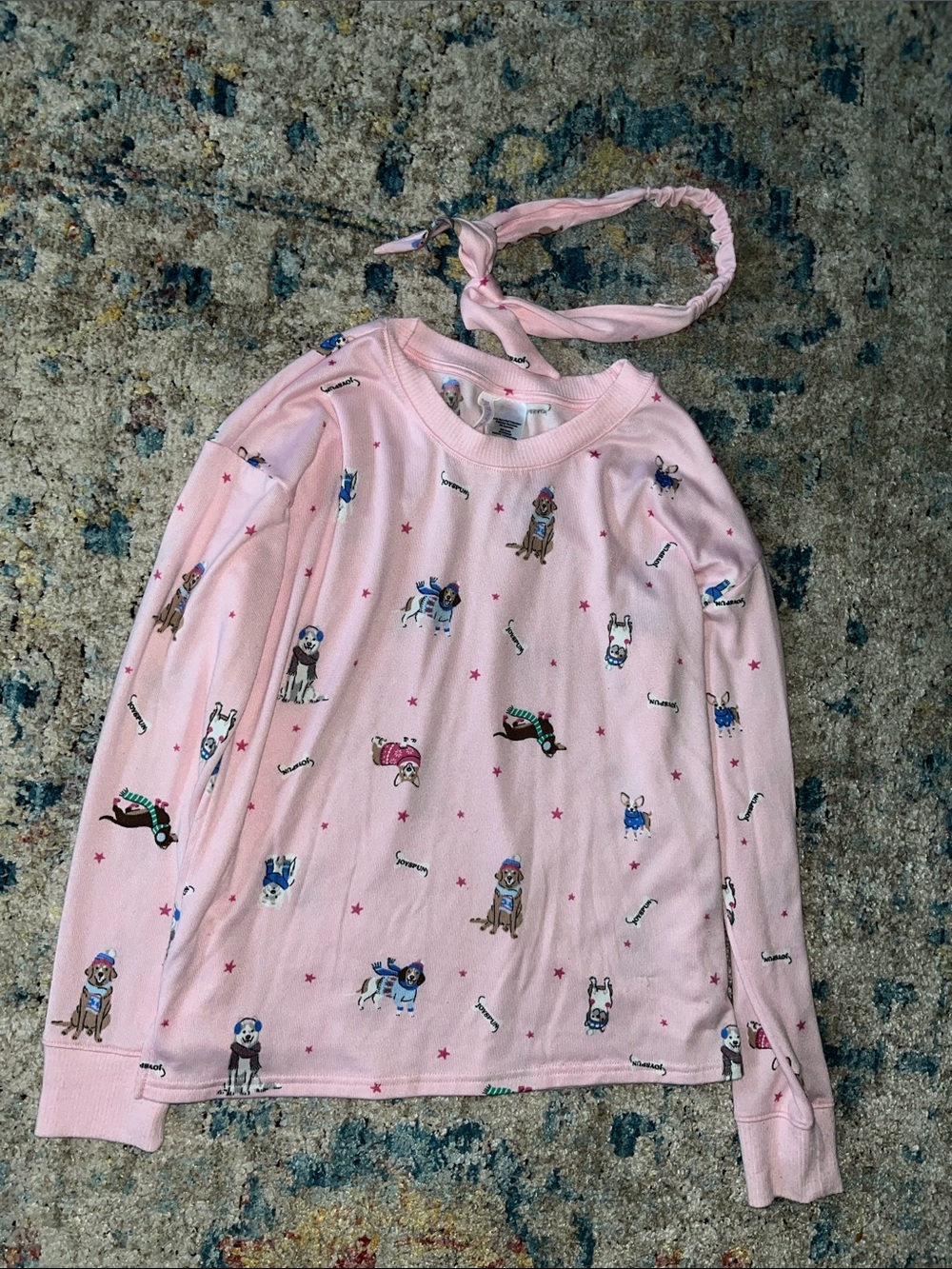 Women’s Light Pink Long Sleeve Dog-Print Tee